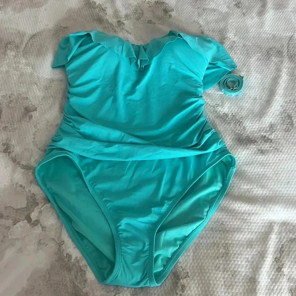 BLEU ROD BEATTIE KORE RUFFLED BANDEAU ONE PIECE SWIMSUIT SIZE 10 - Picture 4 of 8